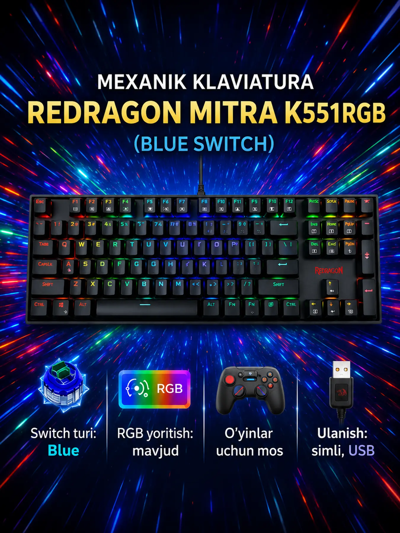 Redragon MITRA K551RGB mechanical keyboard (Blue Switch)
