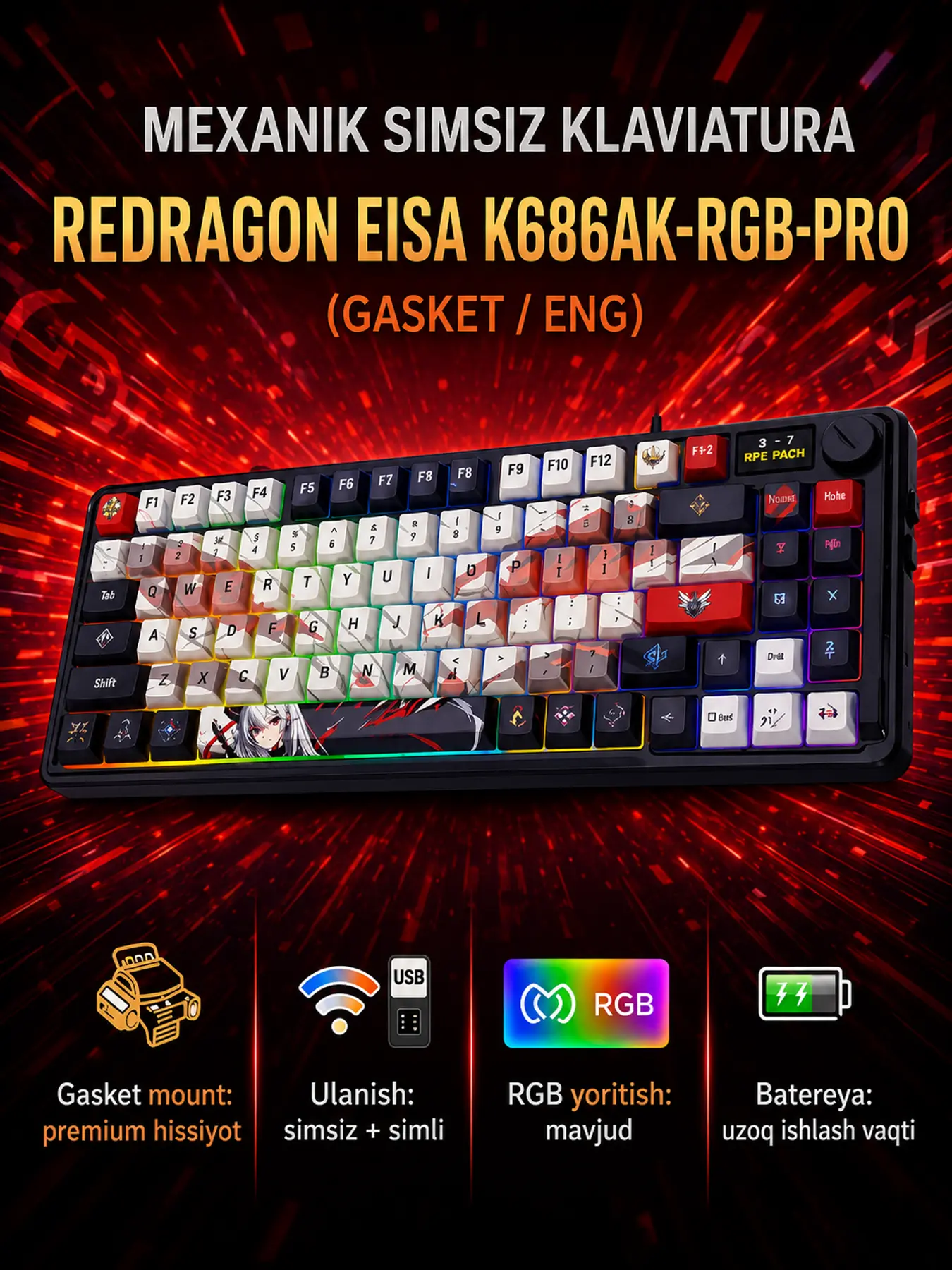 Redragon EISA K686AK-RGB-PRO wireless mechanical keyboard (Gasket / ENG)